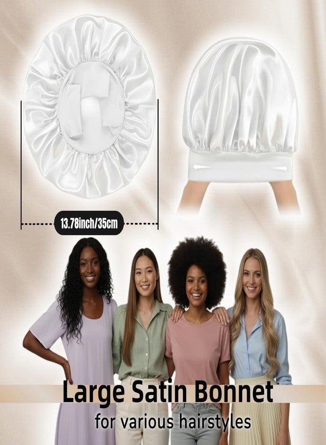 AILONSHAWN White Silk Bonnet for Sleeping Women Satin Hair Bonnets for Sleeping Curly Hair Large Silk Sleep Bonnet Cap 2 Pack Satin Night Cap - Image 2